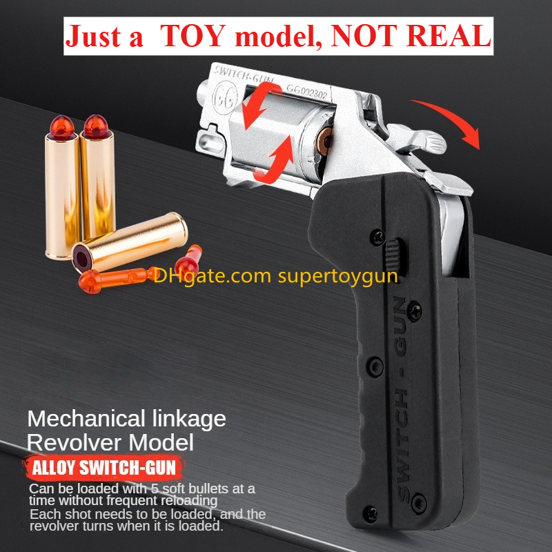 Alloy Revolver Lifecard Toy Gun Continuous Firing Pistol Foldable Soft Bullet Shell Ejection Blaster Launcher for Boys Adults New Year Gifts Toys
