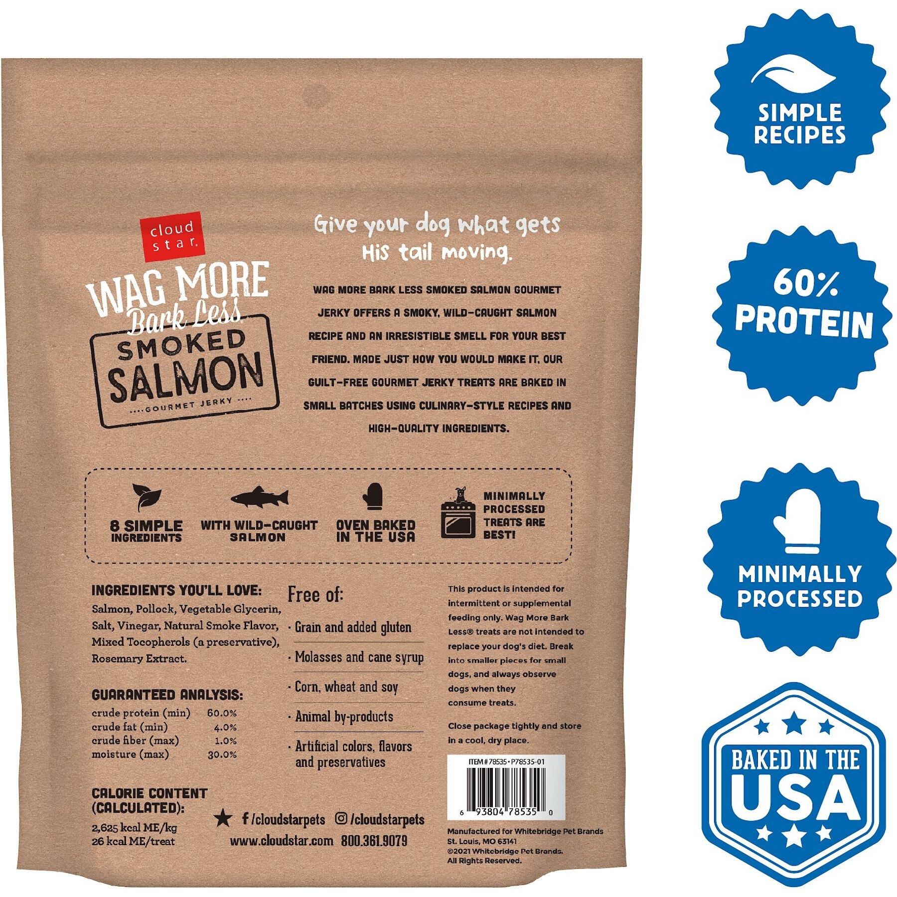 Cloud Star Wag More Bark Less Smoked Salmon Dog Jerky Treats, 10-oz bag