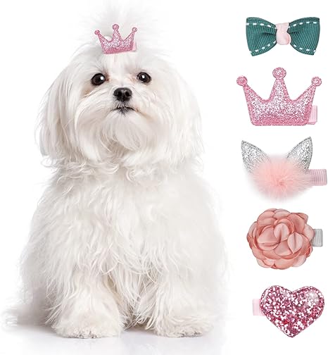 WWW Small Clips 5 Pcs Dog Bows Girls Puppies Barrettes Cute Bow Crown Hairpin Head Flower Pins Cat Puppy Party Birthday Grooming Hair Accessories