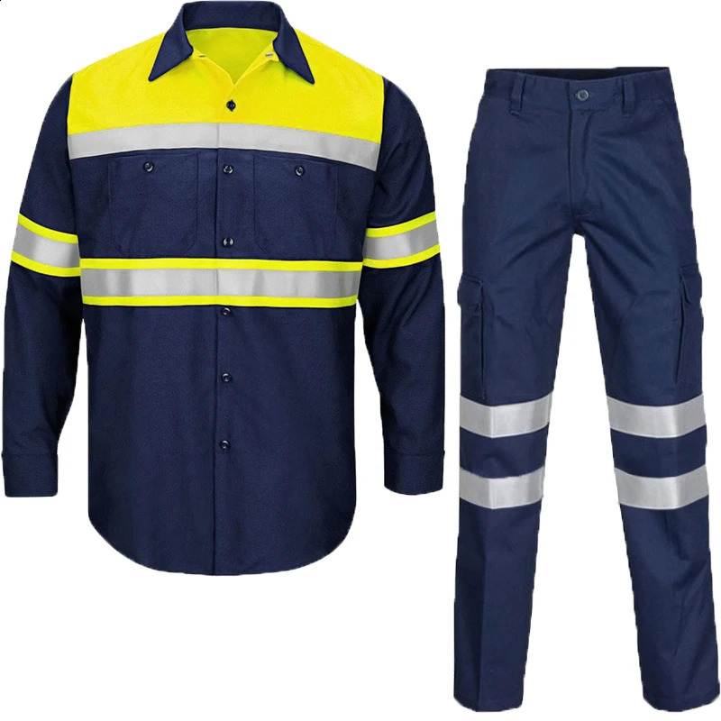 Summer Cotton Work Clothing Hi Vis Long Sleeves Reflective Safety Working Uniform Porter Construction Worker Coverall Electric 241122