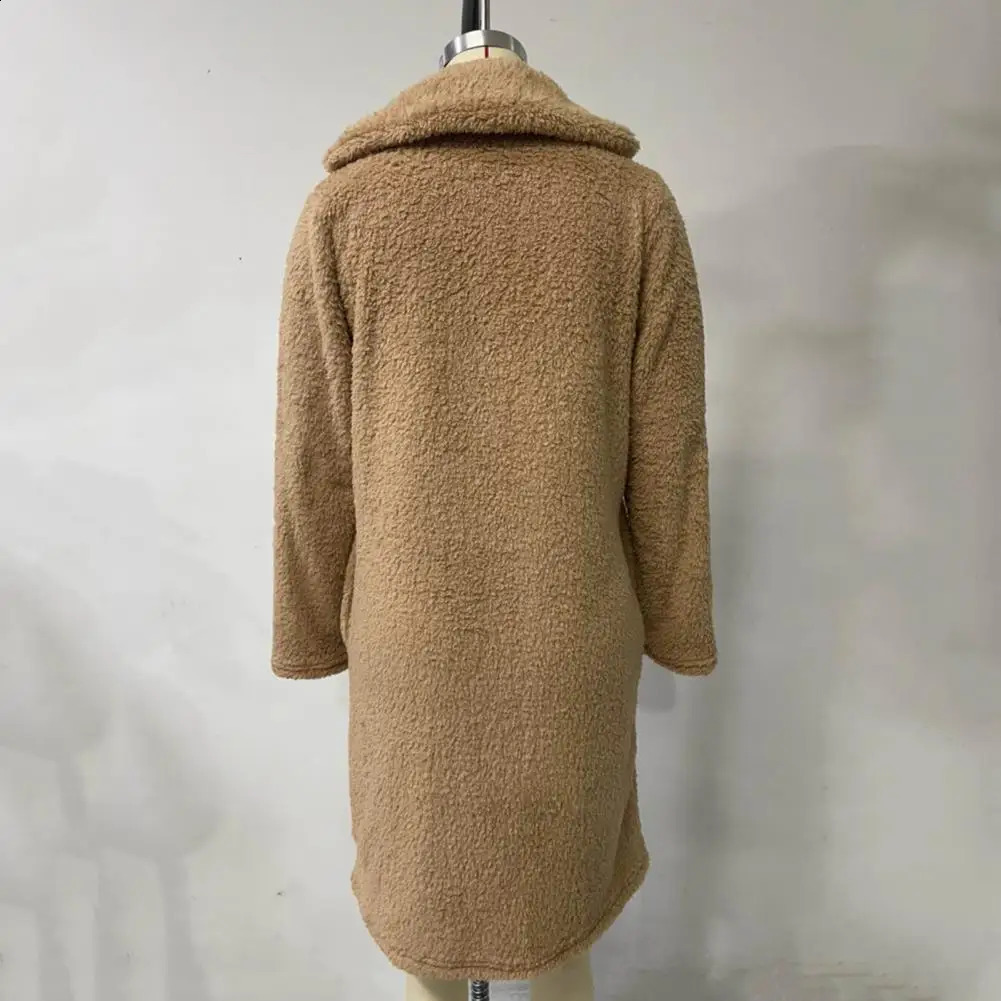 Women Trench Coat Plush Thicken Overcoat Autumn Winter Singlebreasted Teddy Jacket Long Style Outwear Streetwear 241121
