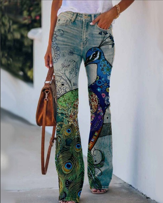 Designer imitates jeans, plus size women's casual pants, thin jeans for women