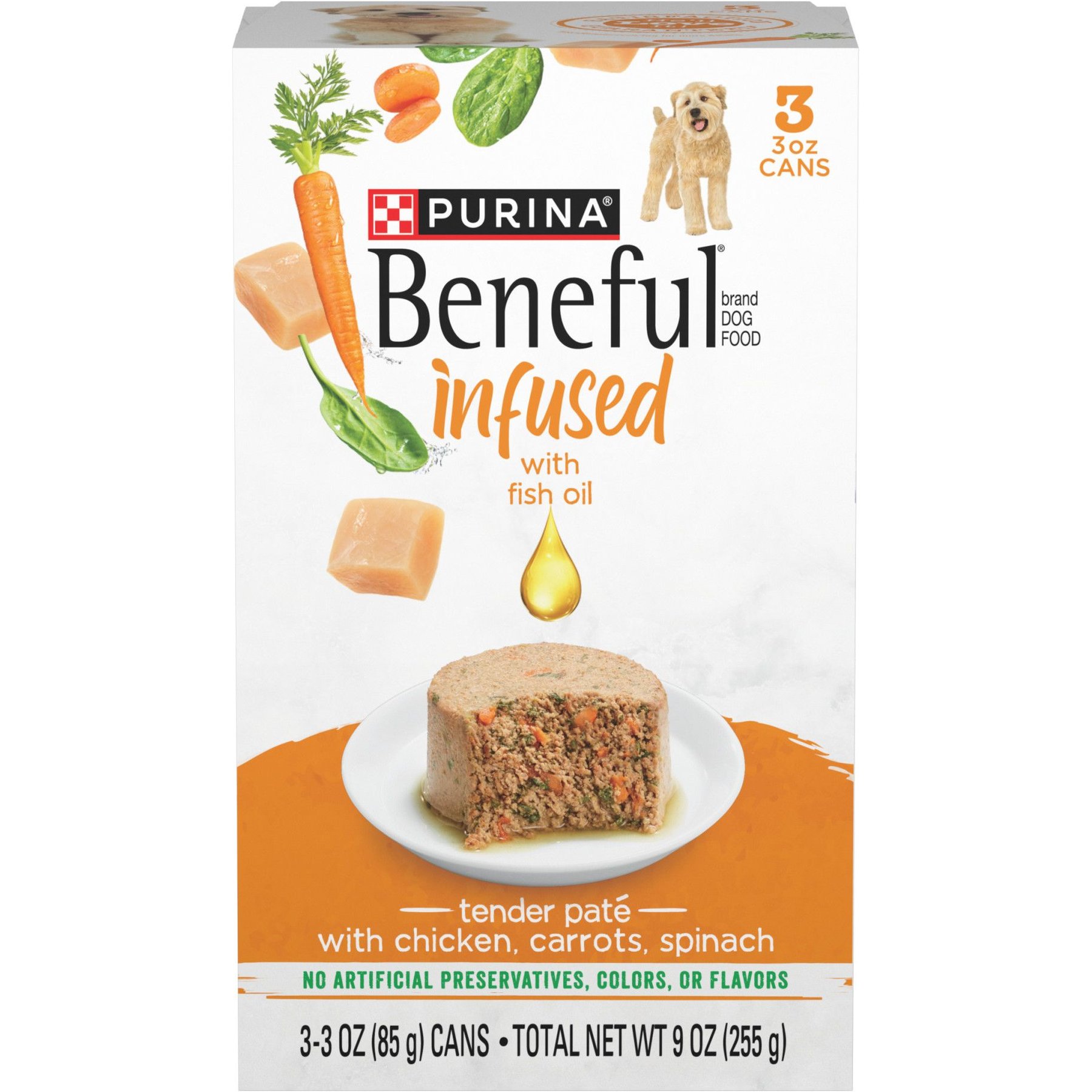 Purina Beneful Infused Pate with Real Chicken, Carrots & Spinach Wet Dog Food, 3-oz