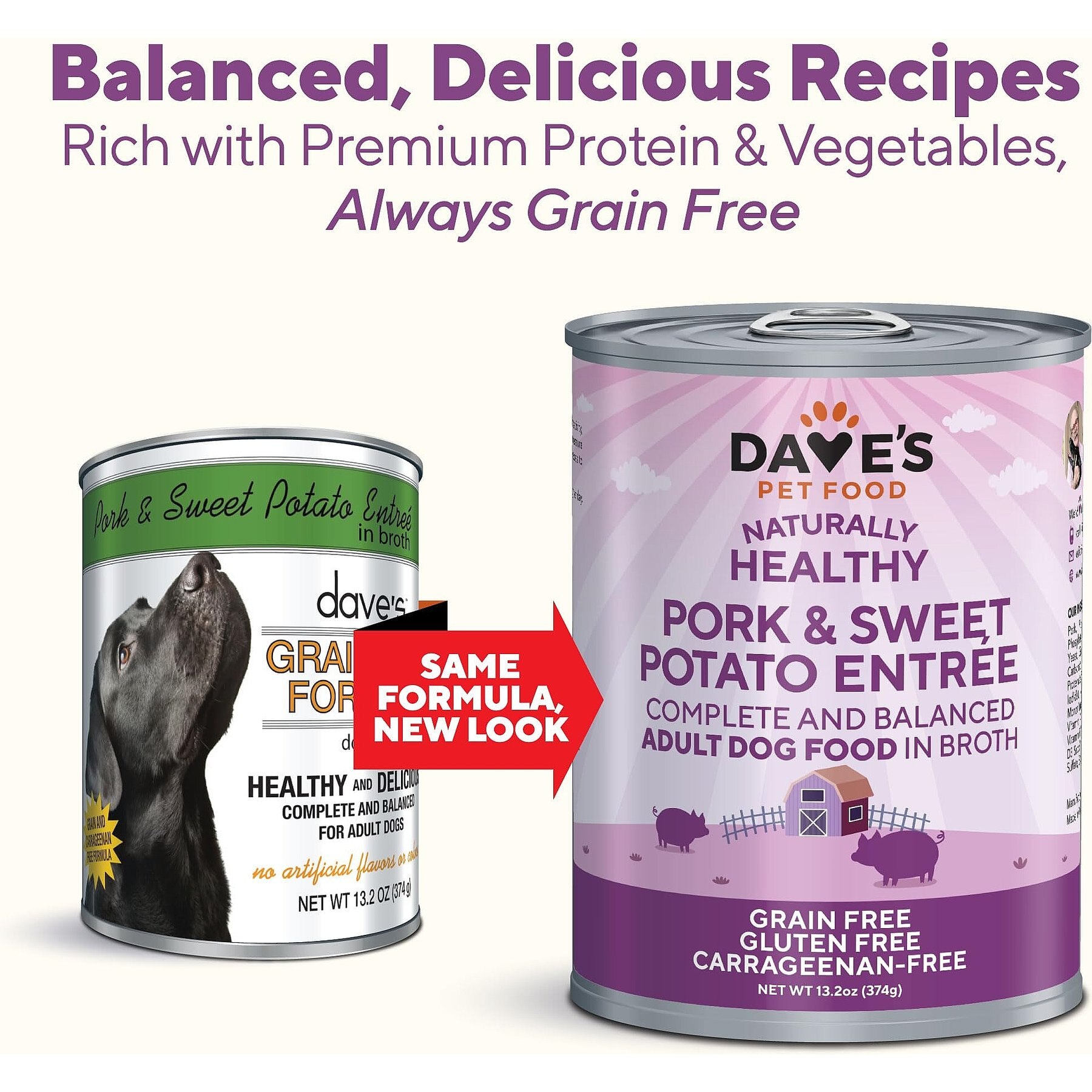 Dave's Pet Food Grain-Free Pork & Sweet Potato Entree in Broth Pate Canned Wet Dog Food