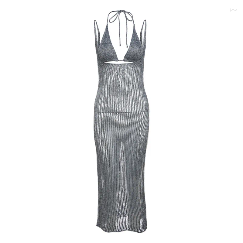Beach Dress Summer Women 2024 Pareo Skirt Sets Bath Suit Sexy Hollow Neck Back High Waist Pack Slit Slim Solid Spandex Exit