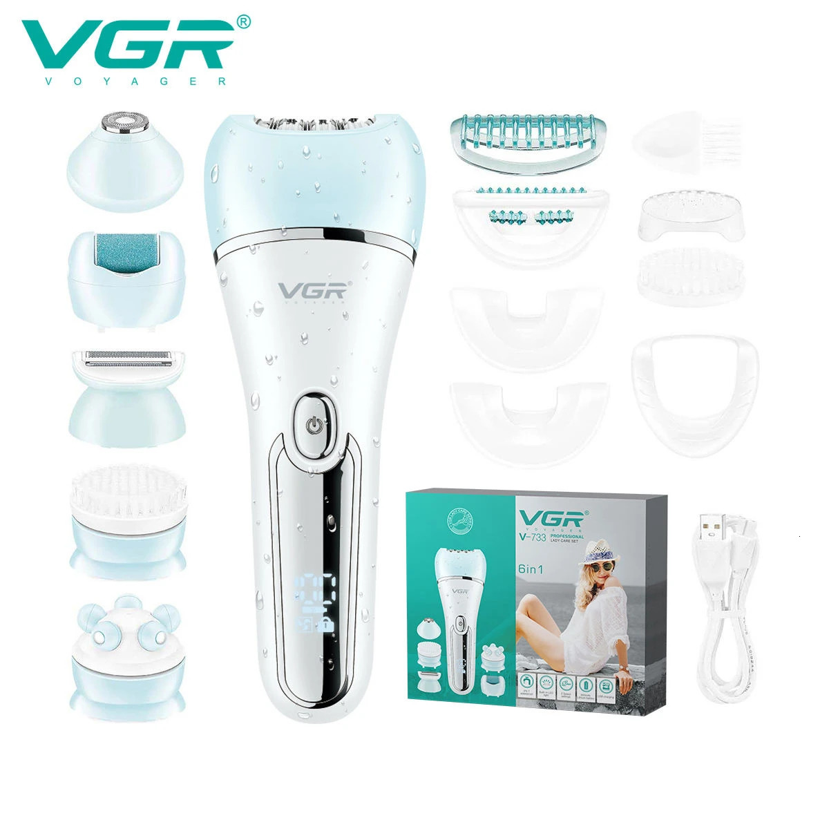 VGR rechargeable leg body bikini hair removal device for women shaver for underarm tool V-733 device for women 241206