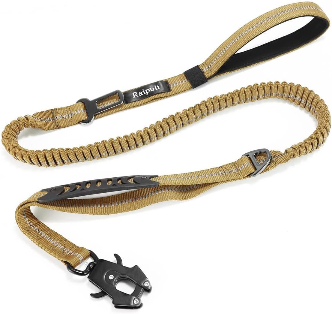 Raipult Heavy Duty Tactical Bungee Leash, 4-6FT No Pull Dog Leash Quick Release Carabiner, Reflective Shock Absorbing Leashes with Car Seatbelt for Me