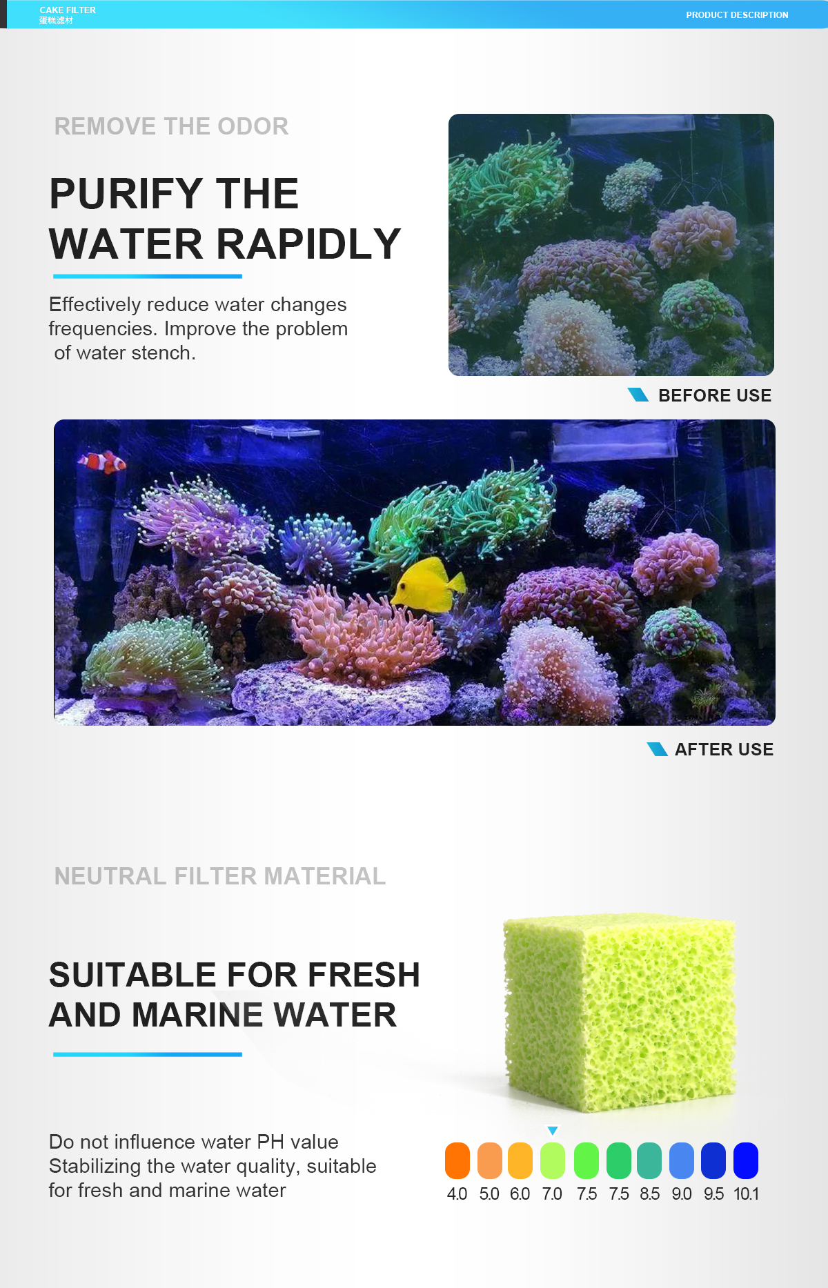Aquaclean Unique New Product soft Sponge for aquariums fish tank filter media