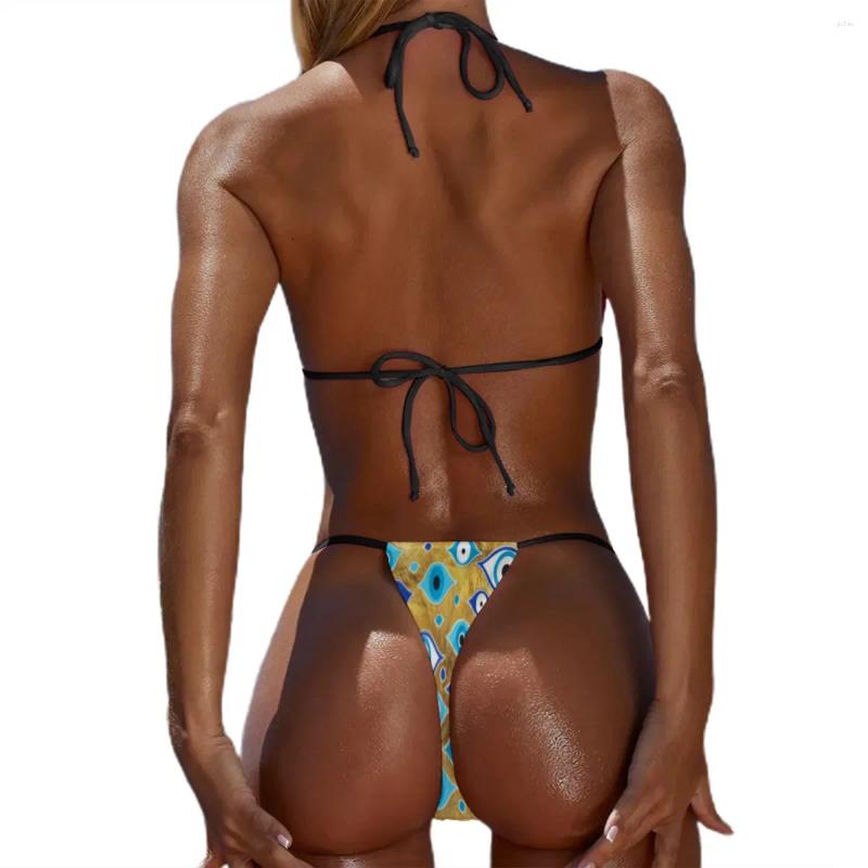 Womens Swimwear Evil Eye Tree Micro Bikini Swimsuit Sexy Greek Amulet Print Female Thong Set 2 Pieces Push Up Feminine Bikinis