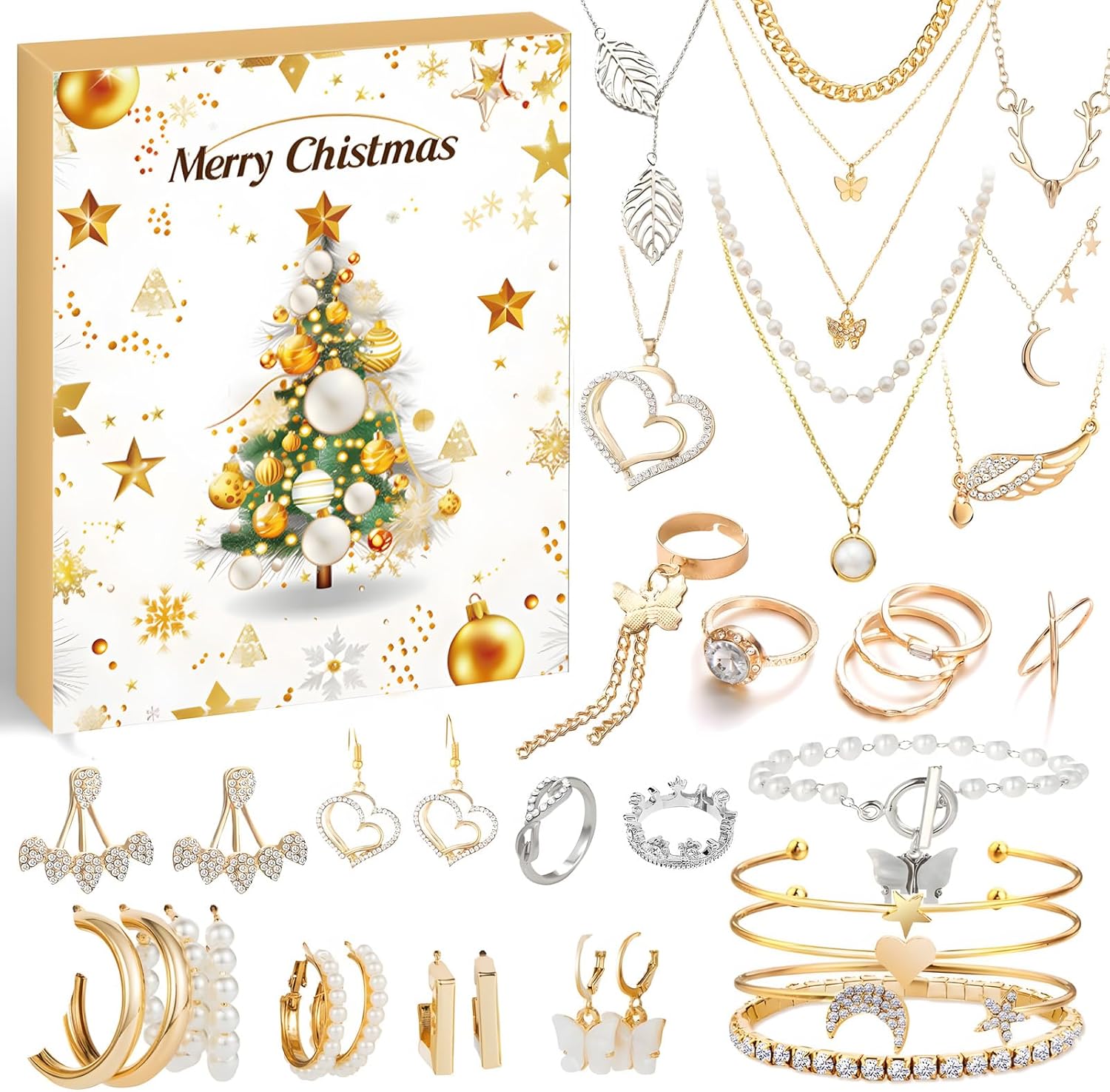2024 Jewelry Christmas Advent Calendar 24 Days Beauty Makeup Countdown Advent Calendar for Adult Women -including Necklace Bracelet Earring Ring