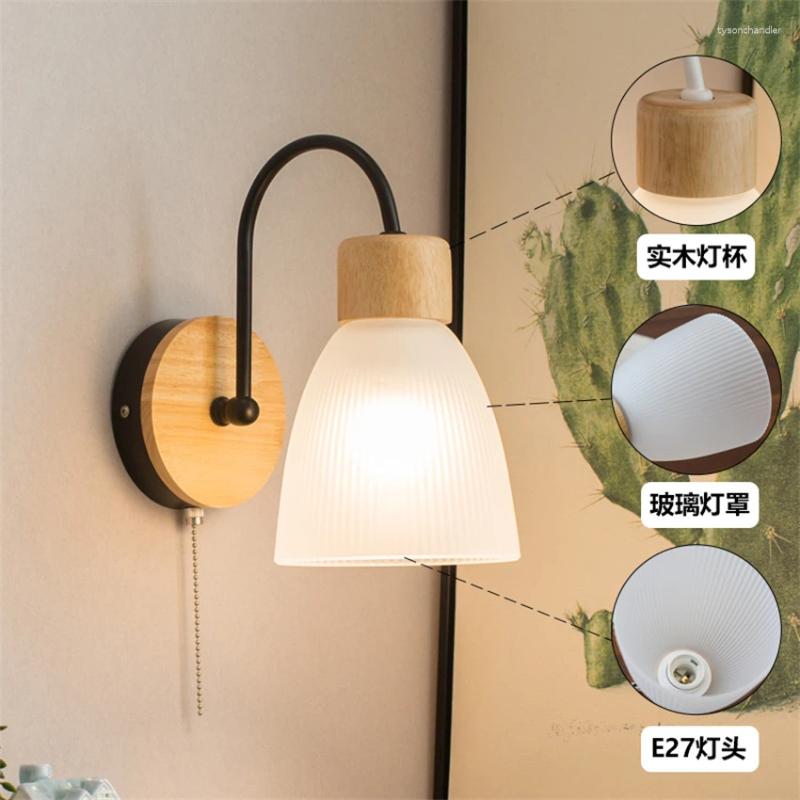 Lamps Wall Nordic Wood Art Deco Glass Living Room Children's Desk Reading Lights Bedroom Bedside Sconces Fixtures
