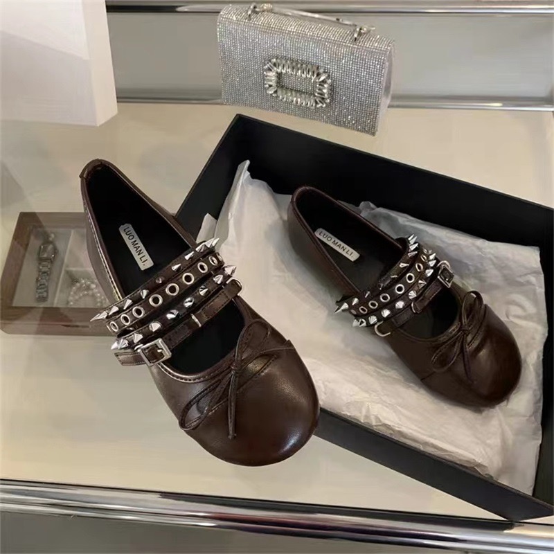 Female New Designer Buckle Strap Ladies Mary Janes Fashion Rivet Footwear Shallow Women Ballet Flats Dance Shoes a4fe