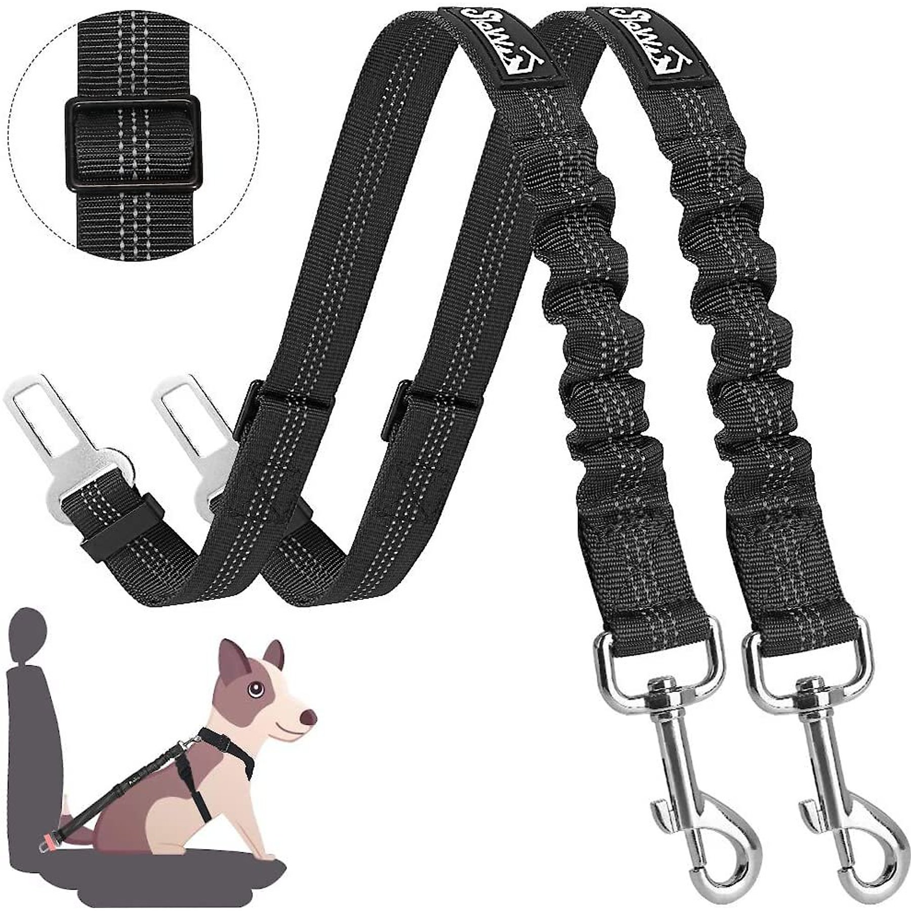 SlowTon Adjustable Dog Car Seat Belt, 2 count