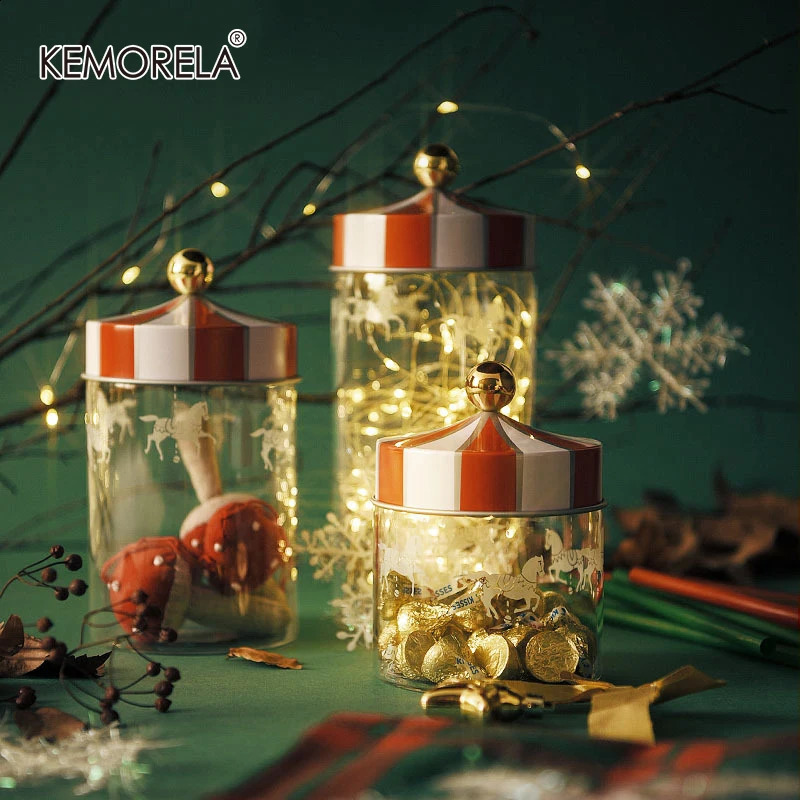 Sealed Storage Jar Glass Transparent Coffee Bean Grain Container Set Christmas Moistureproof Carousel Foods Bottle 241121