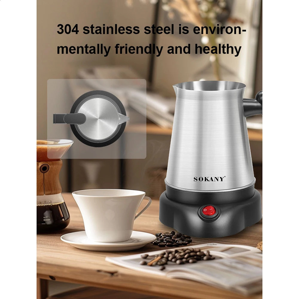 Turkish Greek Coffee Moka Tea Pot Maker Machine 800ML Portable Electric Kettle 6 Cups Stainless Steel Boiling Water 220V EU 241120