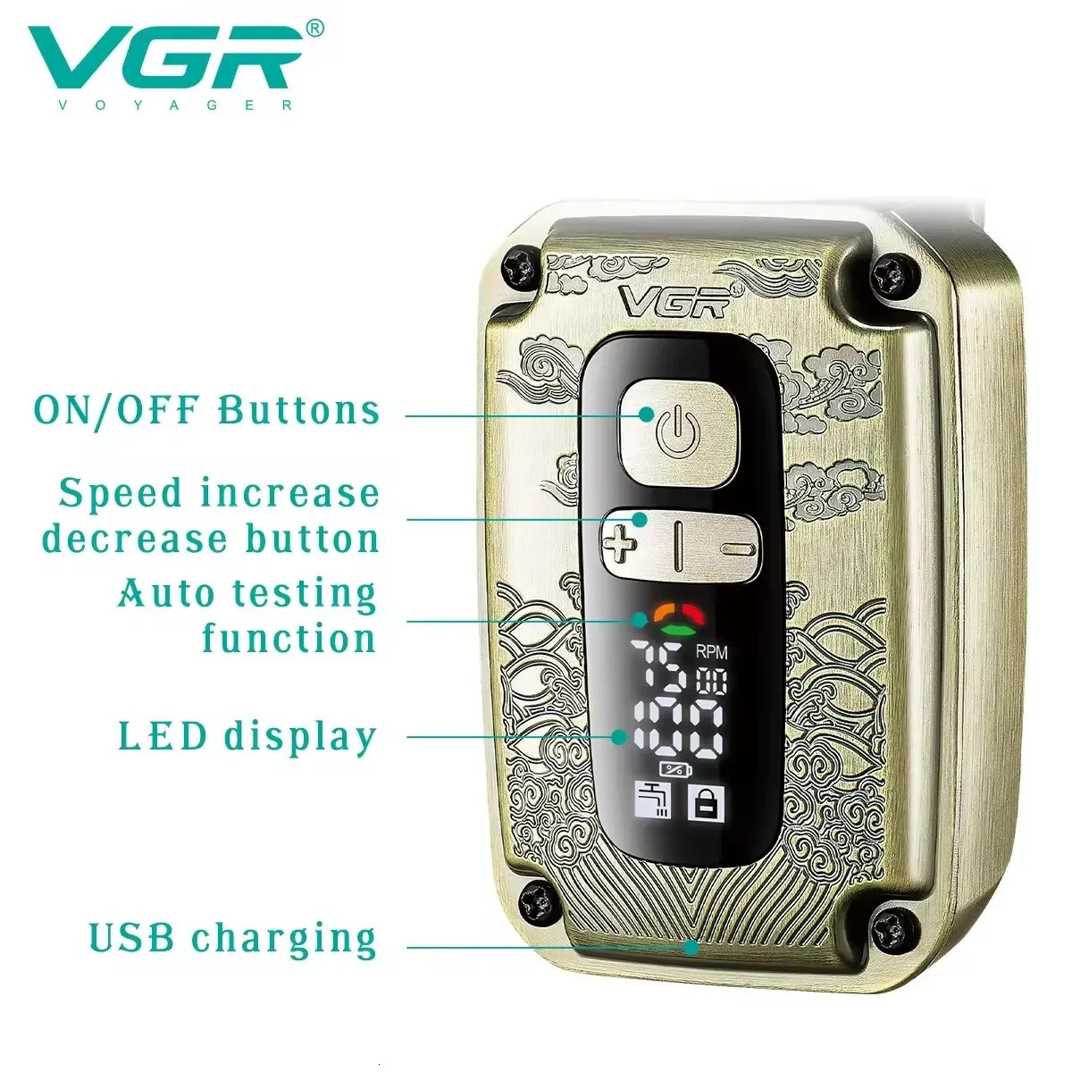 VGR hair trimmer adjustable charging professional shaver LED display screen with V-337 mens full body washable foil trimmer 241206