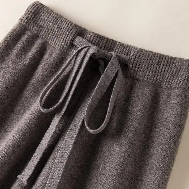Korean Womens Wool Wide Leg Pants Elastic Waist Cashmere Autumn Winter Knitted Casual Warm Soft Straight Trousers 241121
