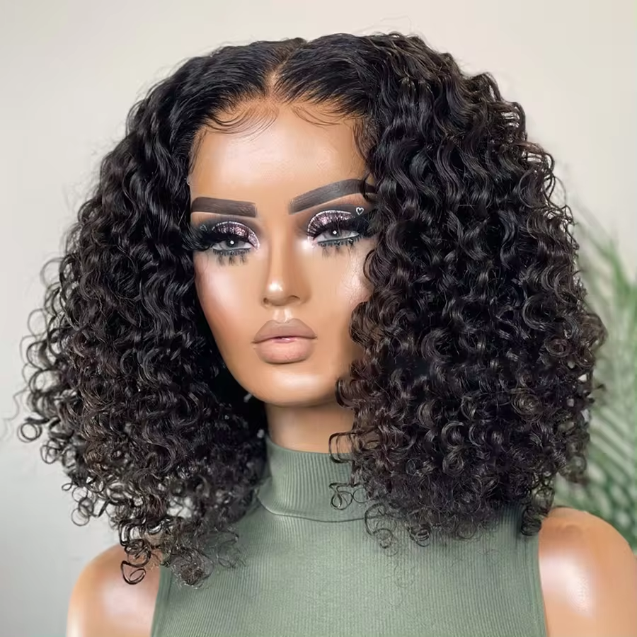 Glueless Deep Wave 4x4 Short Lace Front Wig Bob Human Hair Wigs HD Transparent 180% Brazilian Remy Kinky Curly closure Frontal Wig For black Women