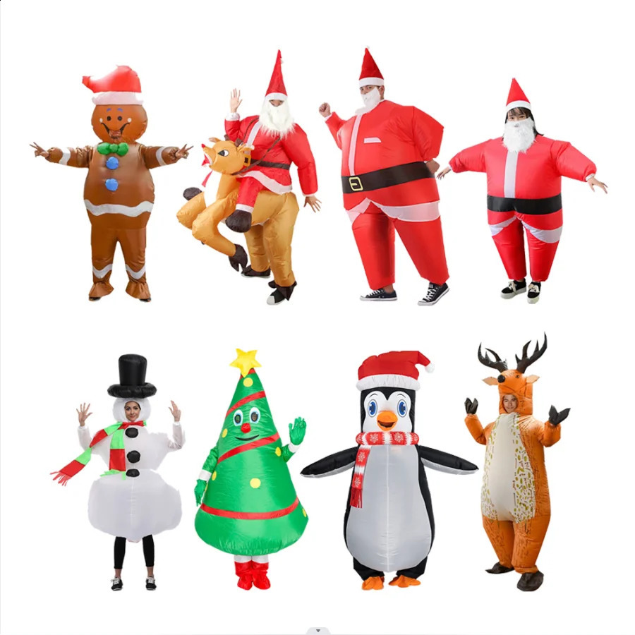 Christmas Funny Inflatable Costumes Gingerbread Man Santa Claus Elk Snowman Tree Adult Halloween Carnival Party 241121