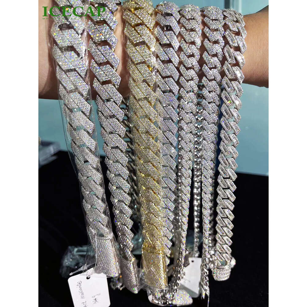 Icecap Fashion Jewelry Necklace 925 Silver Luxury Custom Necklace White Gold Plated Moissanite Diamond Cuban Link Chains