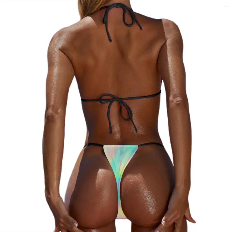 Womens Swimwear Sexy Blue Tie Dye Bikini Set Abstract Print Thong Swimsuit High Cut Push Up Beach Stylish Swimsuits