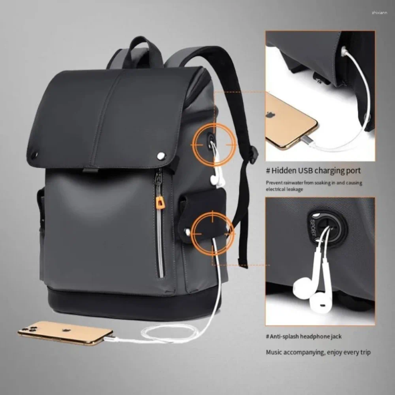 School Bags High Quality PU Leather Waterproof Men's Laptop Backpack Large Computer For Business Urban Man USB Charging