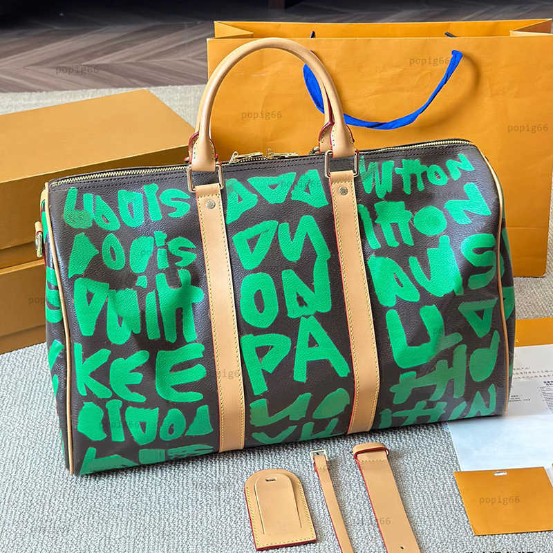 Designer Coated Canvas Graffiti Keepall Duffel Bag French Luxury Brand L Flowers Pattern Printed Men Luggage Tote Handbag Women Outdoor Airport Travelling Bags