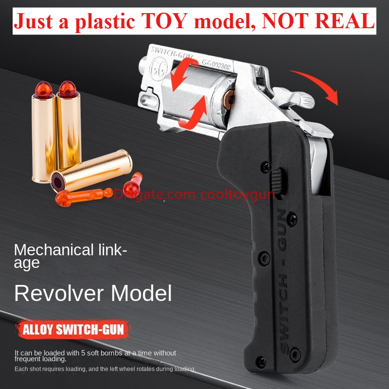 Alloy Revolver Lifecard Toy Gun Pistol Foldable Soft Bullet Shell Ejection Blaster Launcher for Boys Adults New Year Gifts Toys