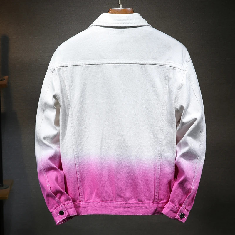 Mens Gradient Color Jacket SpringAutumn Mens Denim Jacket with Holes Washed Men Bomber Jacket Jackets for Men 240420