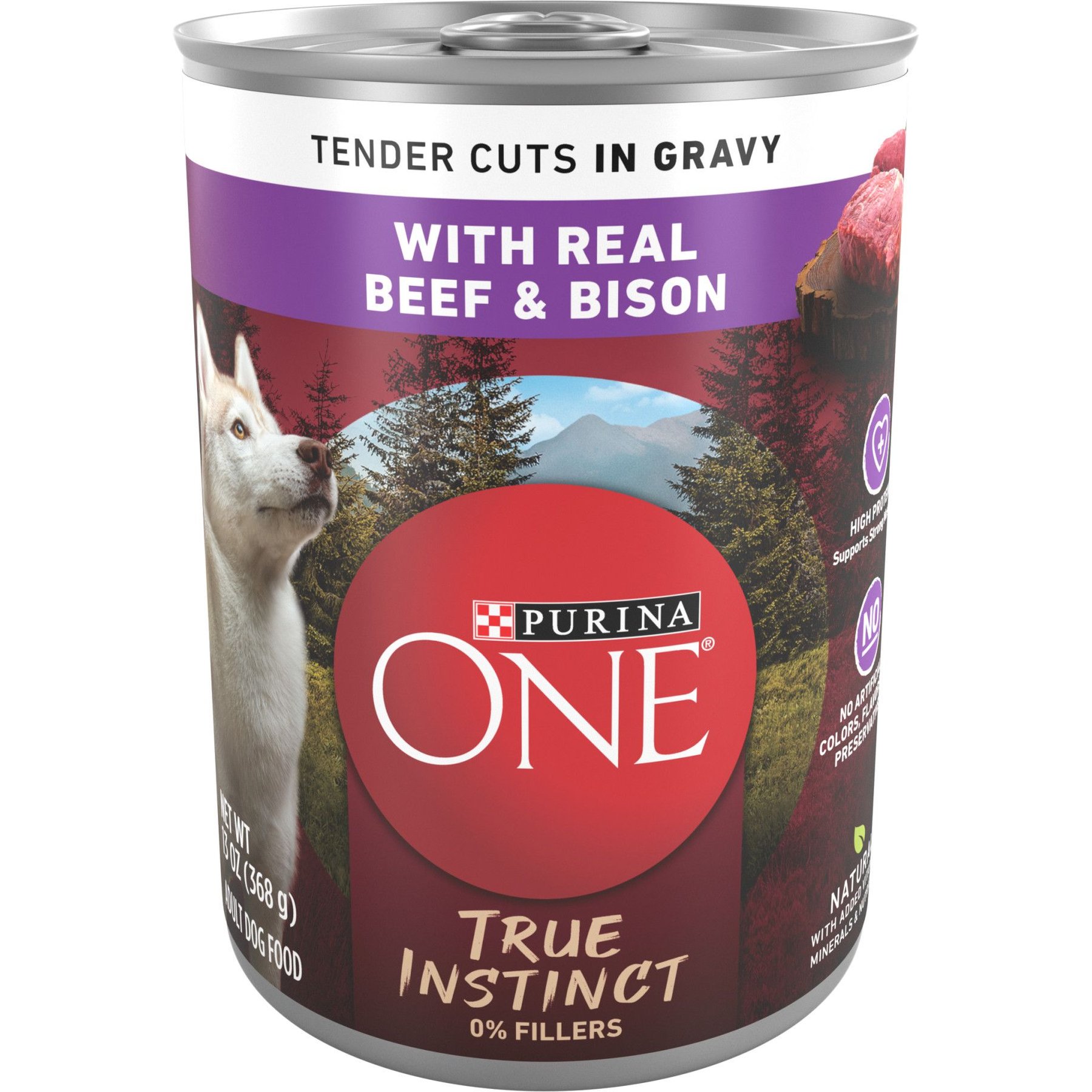 Purina ONE SmartBlend True Instinct Tender Cuts In Gravy Real Beef & Bison Wet Dog Food, 13-oz can, case of 12