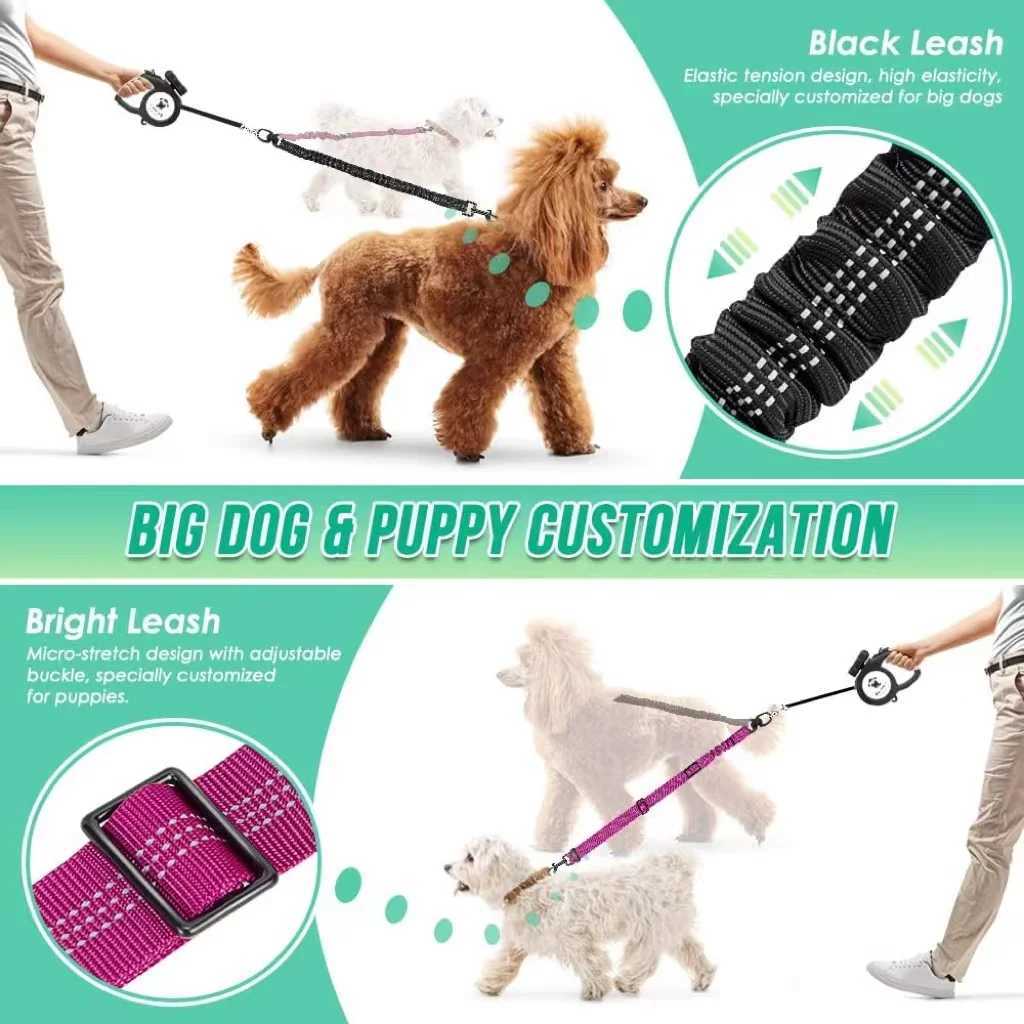 16ft Long Dual Dog Leash Attachment - Double Leashes for Training Small to Large Dogs - Adjustable Strap Shock Absorbing BungeeXJ250218