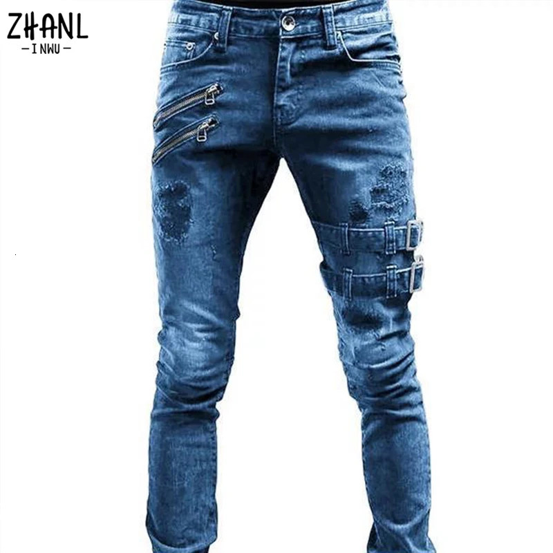 Plus Size Straight Jeans Man Pants Spring Summer Boyfriend Streetwear Skinny Zips 3 Colors Cacual Long Denim Trousers 240415