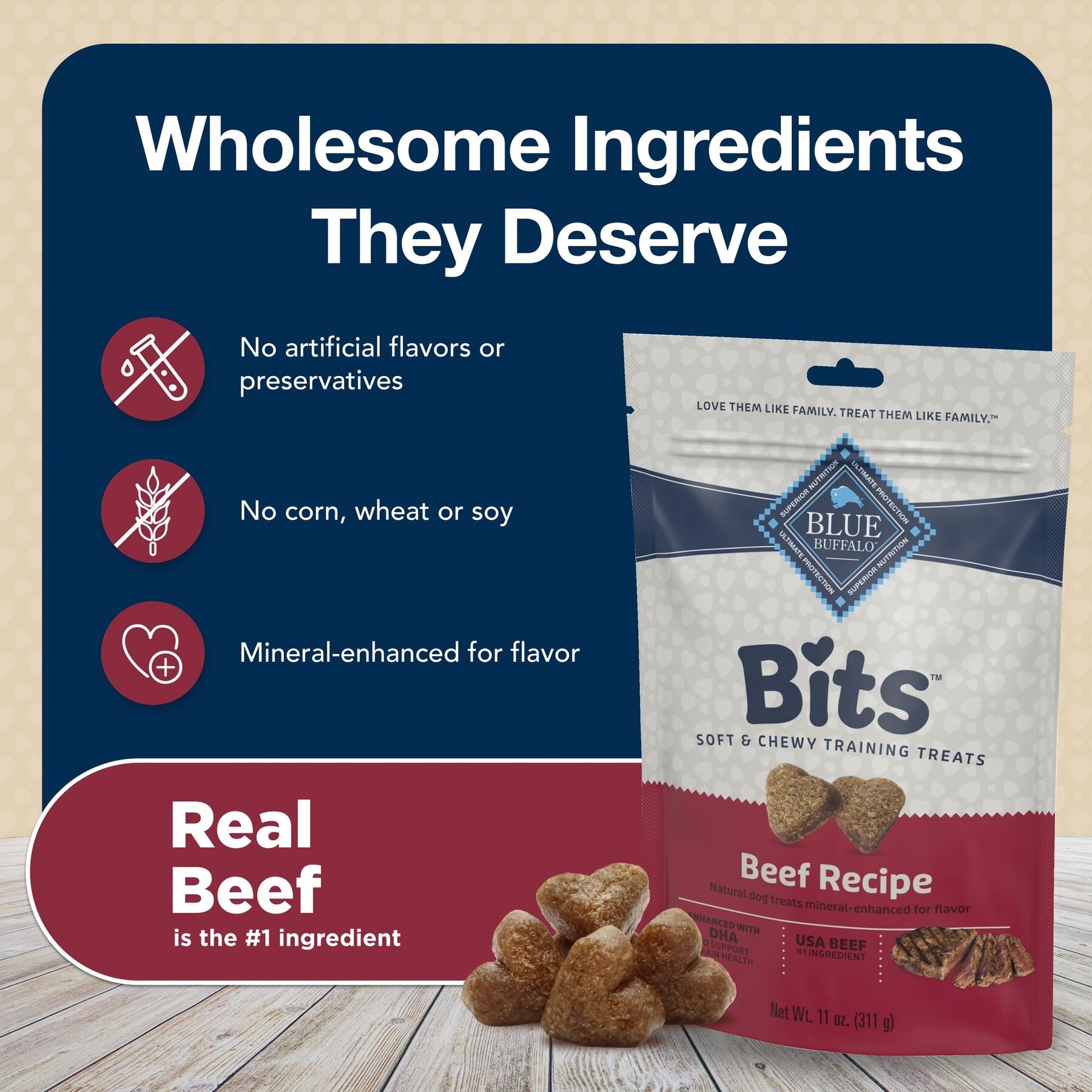 Blue Buffalo Blue Bits Tender Beef Recipe Soft-Moist Training Dog Treats