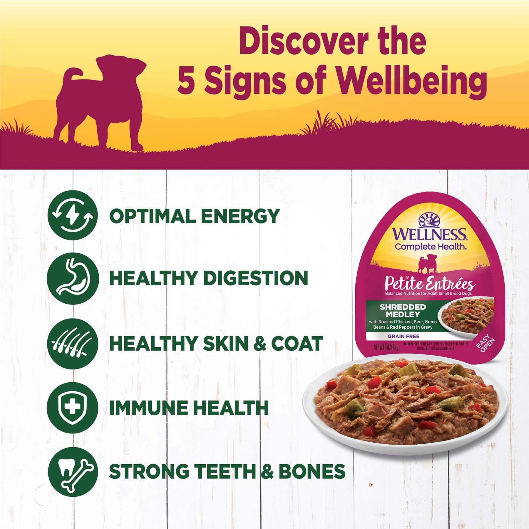 Wellness Petite Entrees Shredded Medley Chicken & Beef Small Breed Natural Wet Dog Food, 3-oz cup, 12 count