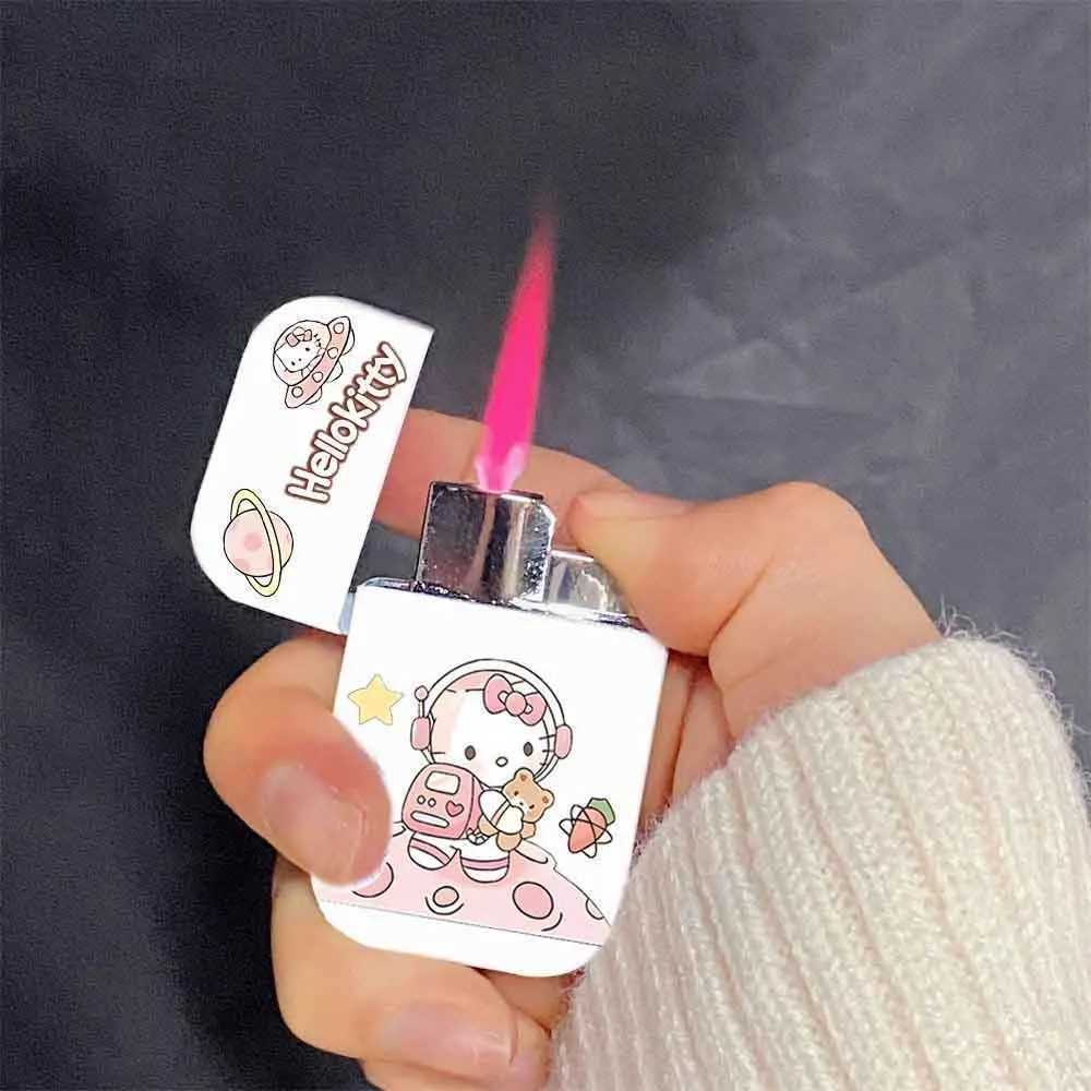 MINISO Cute Kuromi Cinnamoroll Red Flame Windproof Lighter Cigarette Lighters Smoker Gadget For Men And Women Gift T240422 W260202