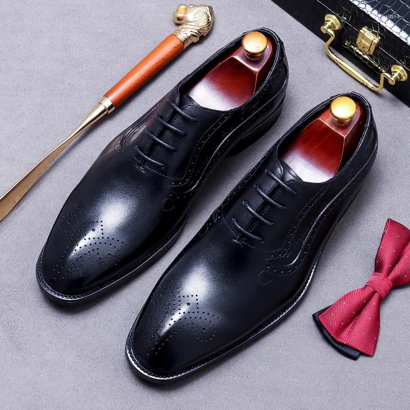 Casual Shoes Men's Oxfords Genuine Leather Brogue Brown Lace Up Wingtip Dress For Men Office Wedding Party Formal Footwear