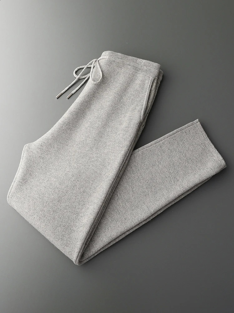 Mens Cashmere Pants Autumn Winter Pencil 100% Merino Wool Knit Trousers Thick Soft Warm Basic Smart Casual 241122