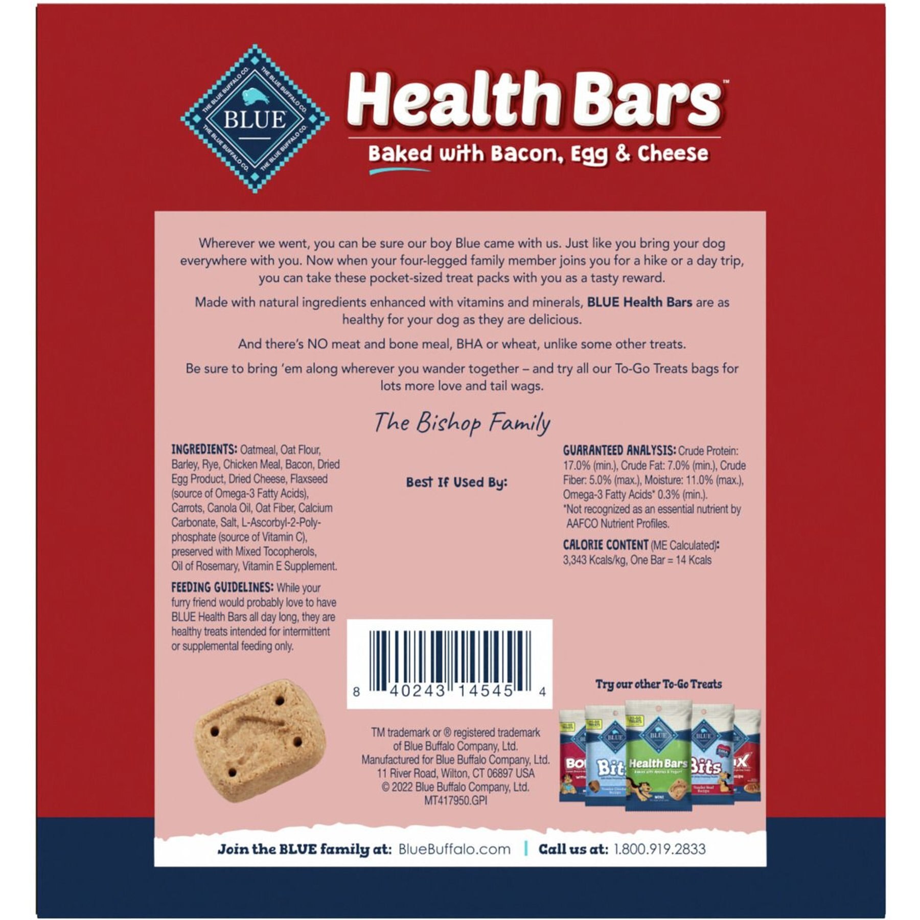 Blue Buffalo To-Go Health Bars Bacon, Egg & Cheese Mini Dog Treats, 12 count