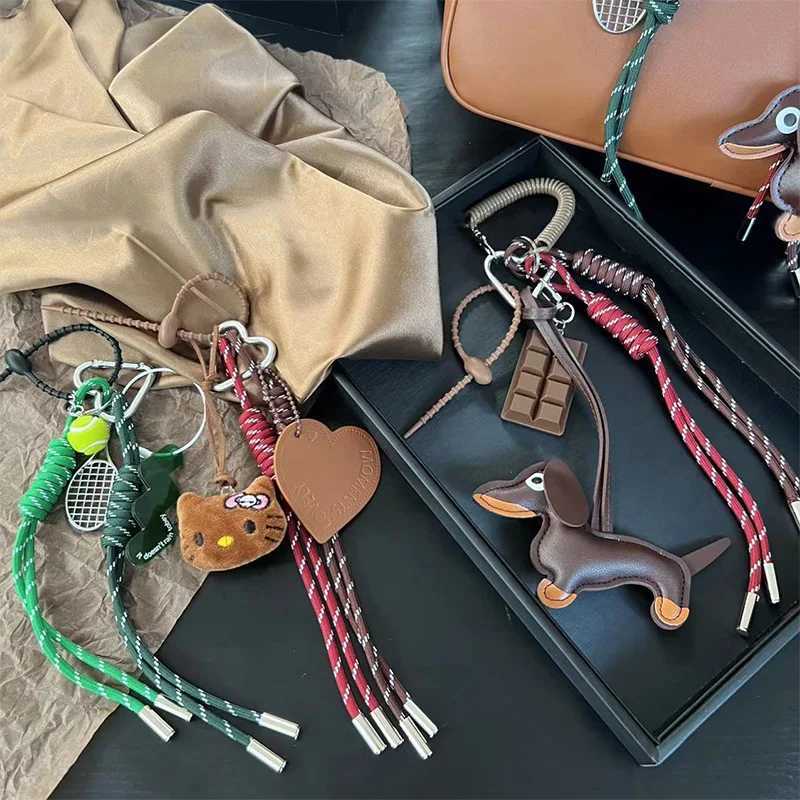 Pocket charm woven rope sausage pendant Versatile composite bag pendant mobile phone bag accessory decorative hanging rope Y241121