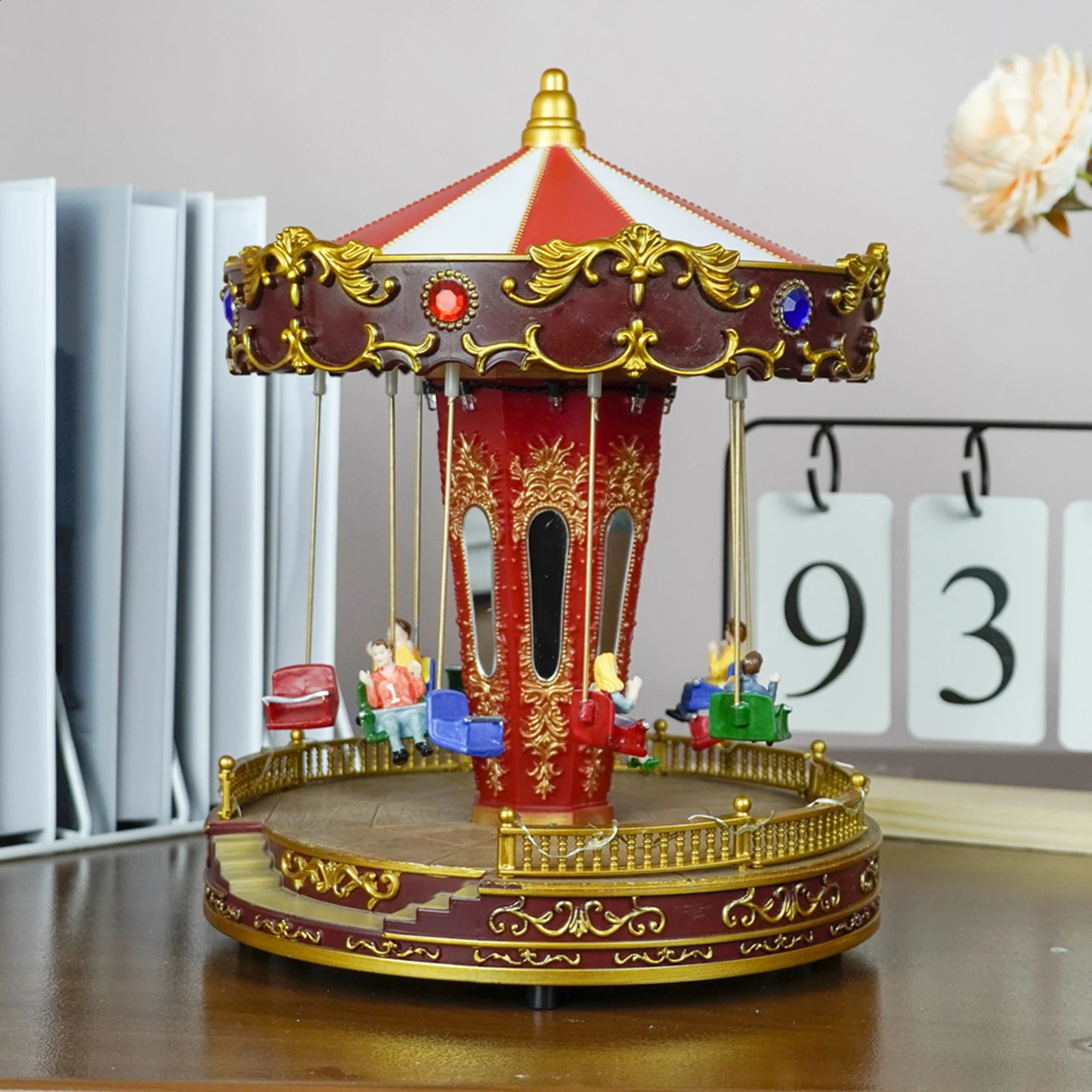 Rotatable LED Christmas Carousel Statue Music Box Decoration Table Centerpiece for Birthday Valentines Day Children Xmas Gifts 241121