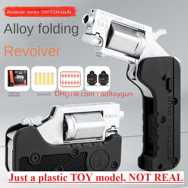 Alloy Revolver Lifecard Toy Gun Pistol Foldable Soft Bullet Shell Ejection Blaster Launcher for Boys Adults New Year Gifts Toys