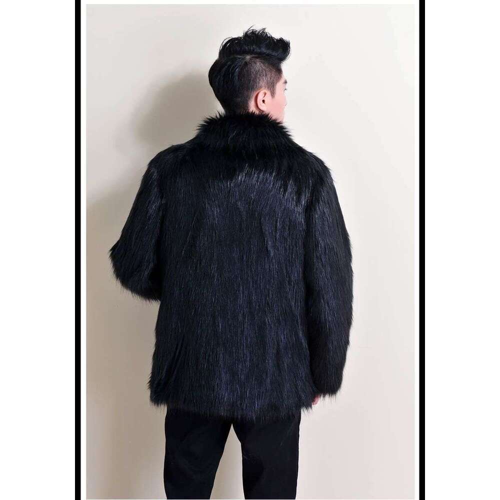 Casual Korean men's collar winter imitation fox jacket, plus thick mink fur coat, trendy