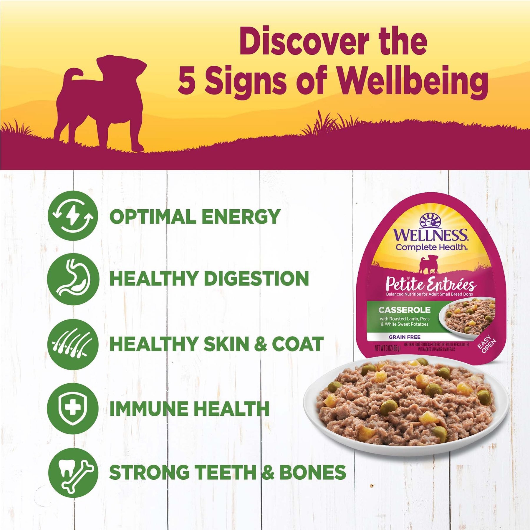 Wellness Petite Entrees Casserole Lamb Small Breed Natural Wet Dog Food, 3-oz cup, 12 count