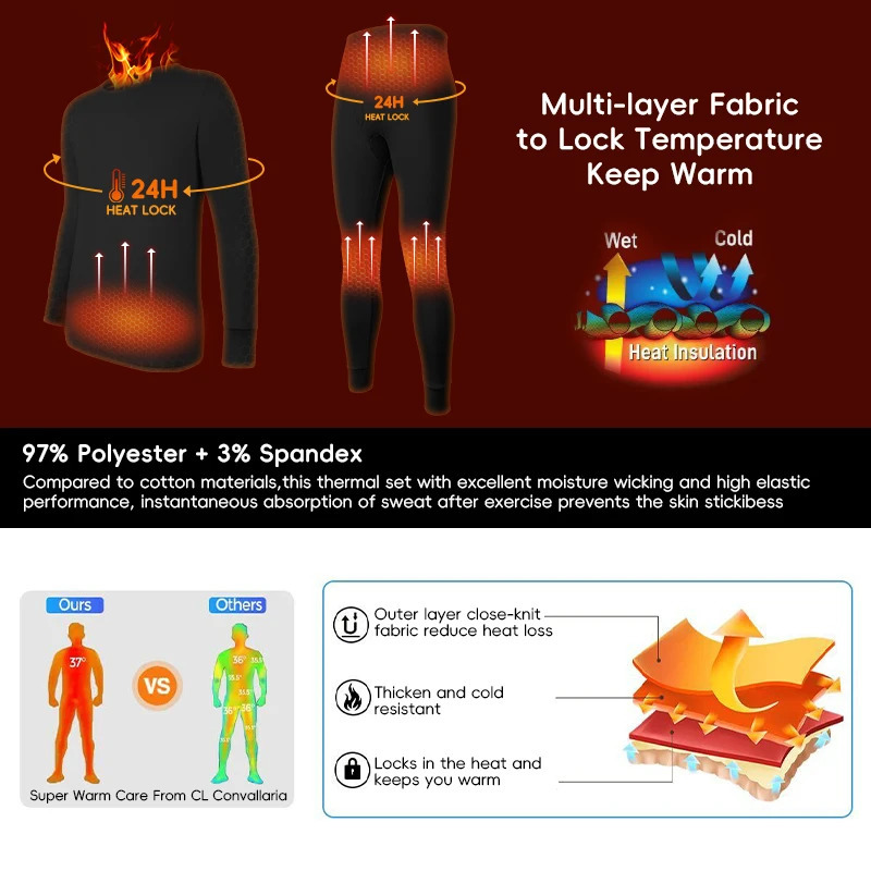 Long John Mens Underwear Wool Lined Base Set Used for Cold Weather Bottom Black Blue White 241122