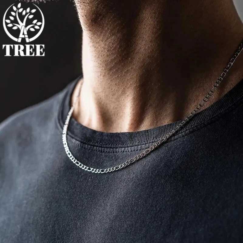 SHSTONE Mens 18K Gold Figaro Chain Necklace 2 4 6 8 10 12mm Cuban Chain 925 Pure Silver Long Necklace Mens Fashion Jewelry W241121