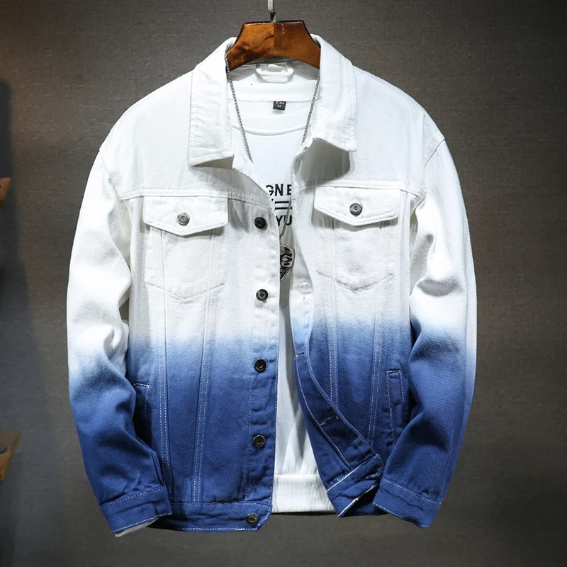 Mens Gradient Color Jacket SpringAutumn Mens Denim Jacket with Holes Washed Men Bomber Jacket Jackets for Men 240420
