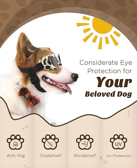 Lewondr Dog Breed Goggles UV Protection,Goggles Eye Wear Protection with Adjustable Strap Windproof Anti-Fog Sunglasses for Dogs Doggy Doggie Glasses