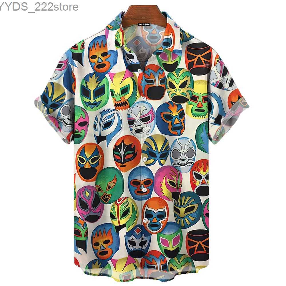 Men's Shirts Vintage mens 3D Mexican wrestling print high-quality mens clothing loose oversized short sleeves yq240422