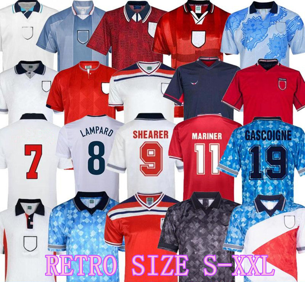GASCOIGNE SOUTHGATE ENGLANDs Retro Soccer Jerseys 1990 96 Euro SHEARER OWEN 98 Kids Vintage Football shirts ROONEY GERRARD LAMPARD 2000 02 04 06 Classic Football Kit