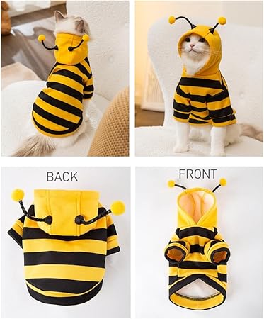 Cat Antennae Costume Hoodies Cute Bee Stripes Dog Kitten Puppy Pet Apparel (,Yellow&Black